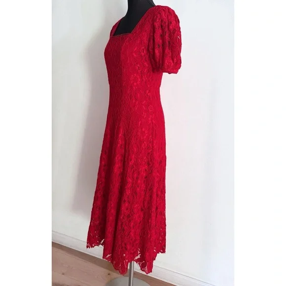 VGUC Rachel Parcell RP Red Lace Fit & Flare Cocktail Holidays Midi Dress XS - Picture 5 of 13